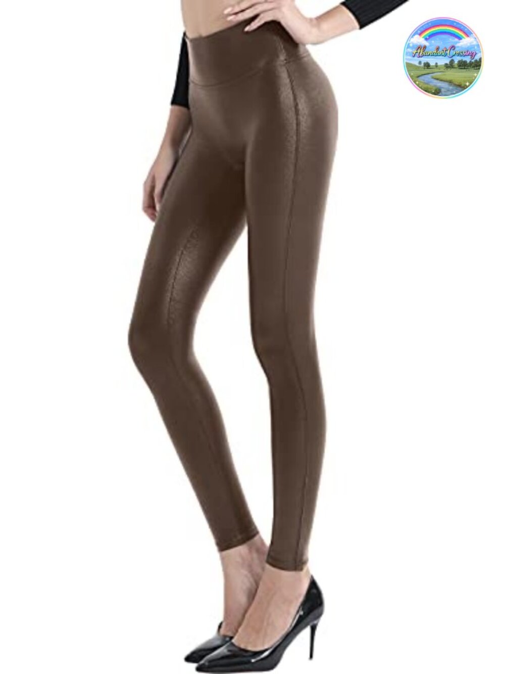 Faux Leather High-Rise Skinny Leggings for Women with Tummy Control